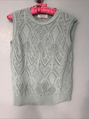 Vintage Robin egg blue Amana Woolen Mills cotton open work sweater vest